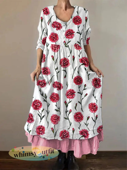 Casual damesjurk met anjerprint - Roze / S