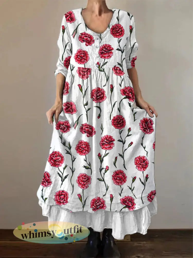 Casual damesjurk met anjerprint - Wit / S