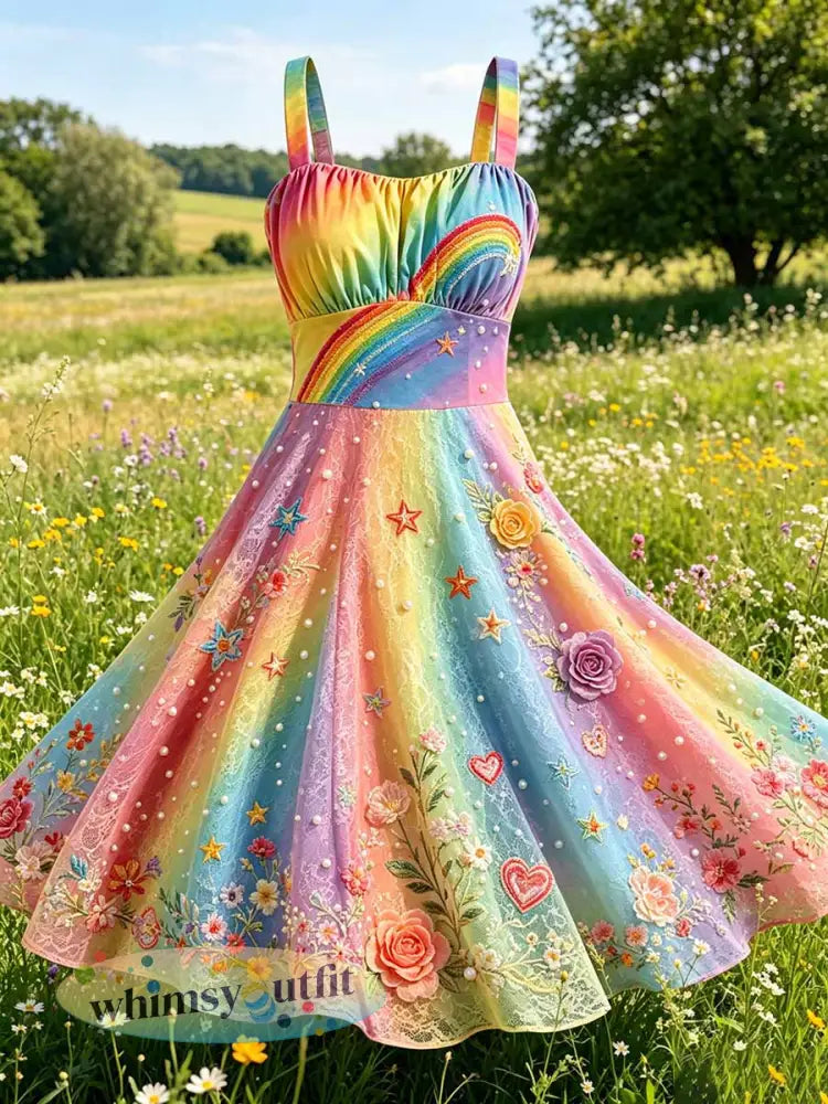 Casual damesjurk met regenboogkunst - als foto / S