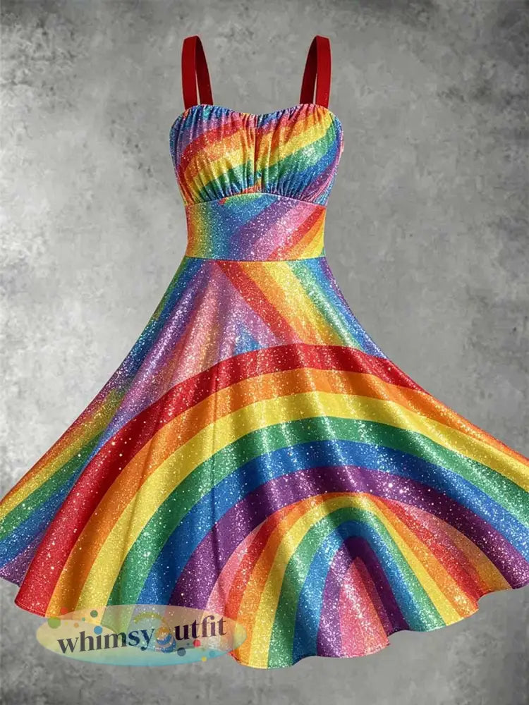 Casual damesjurk met regenboogprint - als foto / S