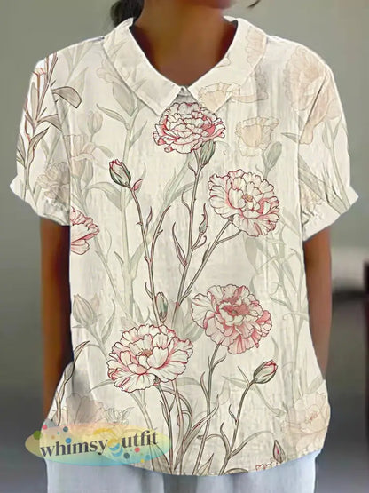Casual damesoverhemd met anjerprint voor dames - Abrikoos / S
