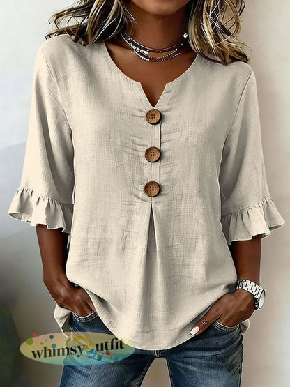 Casual damesshirt met ruches mouwen - Abrikoos / S