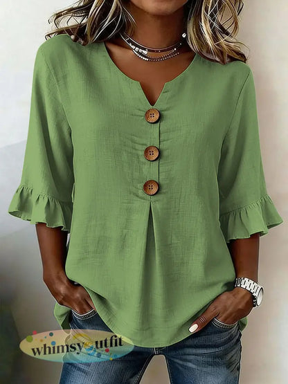 Casual damesshirt met ruches mouwen - Groen / S