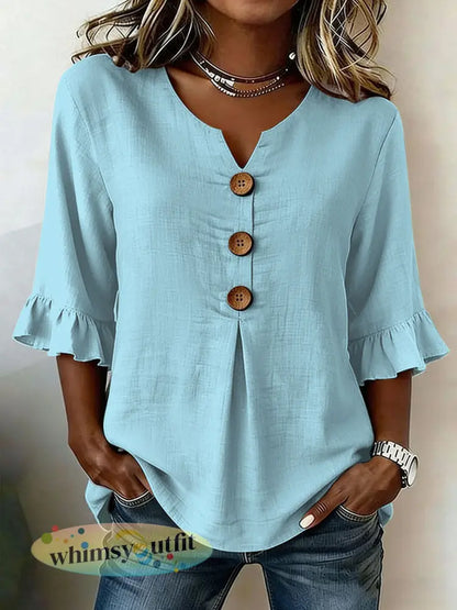 Casual damesshirt met ruches mouwen - Lichtblauw / S