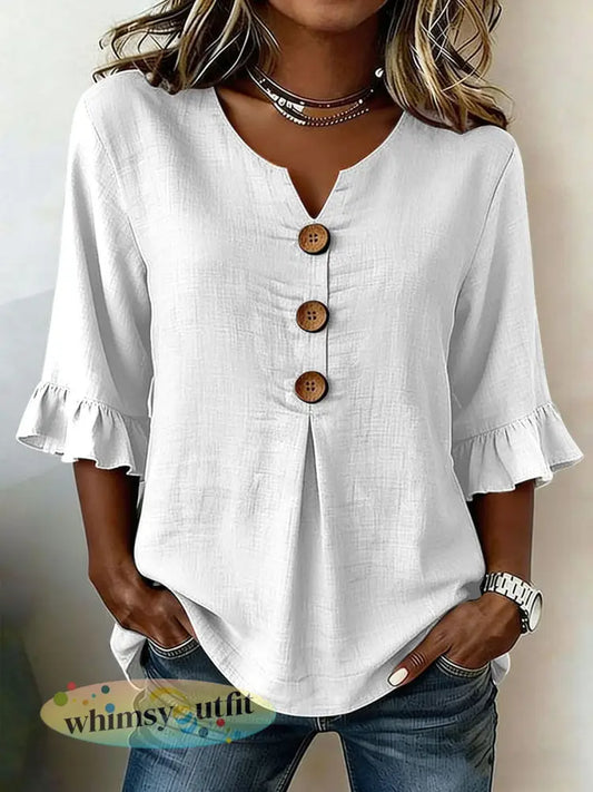 Casual damesshirt met ruches mouwen - Wit / S