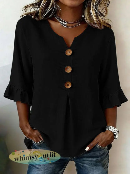 Casual damesshirt met ruches mouwen - Zwart / S