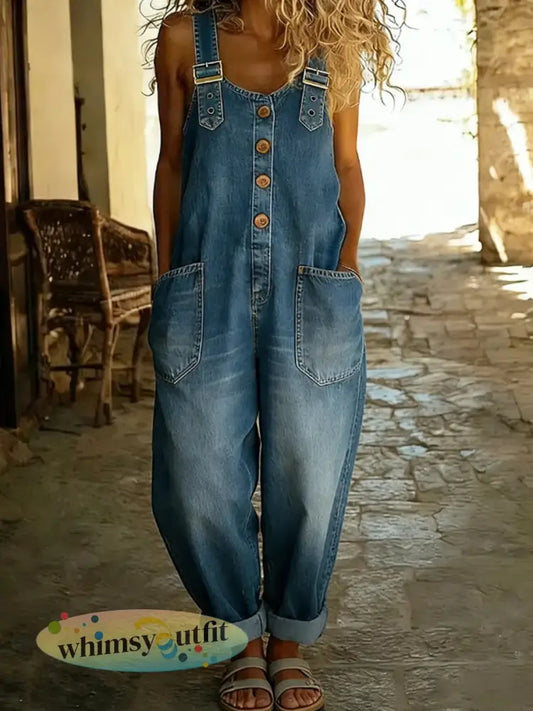 Casual denim jumpsuit voor dames - Blauw / S