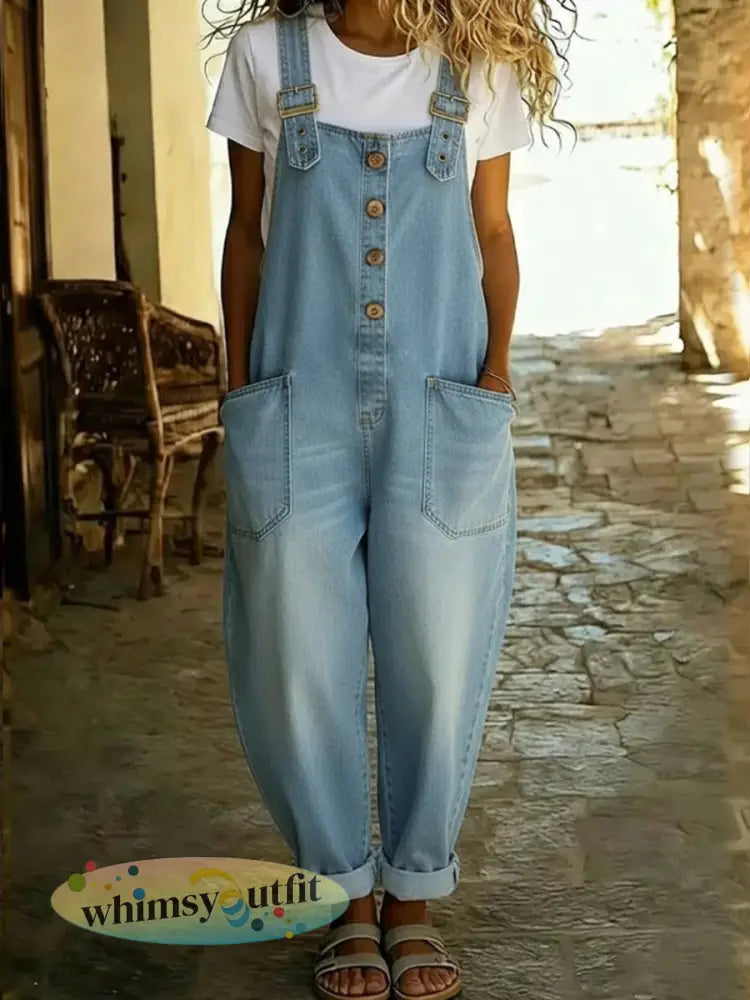 Casual denim jumpsuit voor dames - Lichtblauw / S