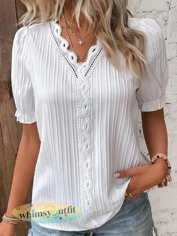 Casual elegant overhemd met kanten en korte mouwen voor dames