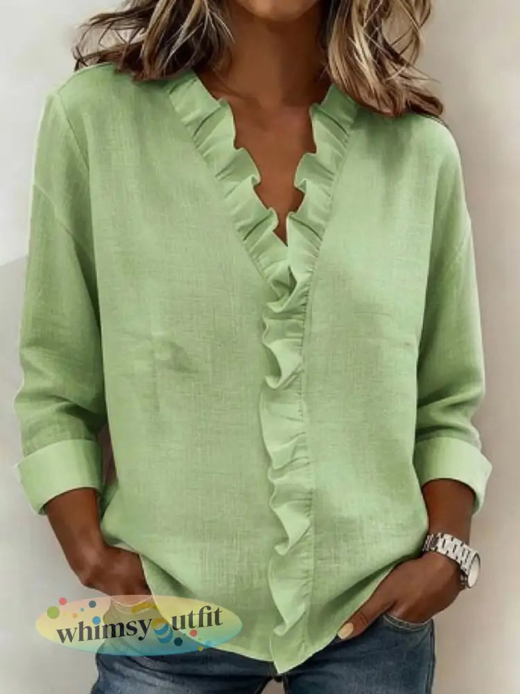Casual elegante damesoverhemd met lange mouwen - Groen / S