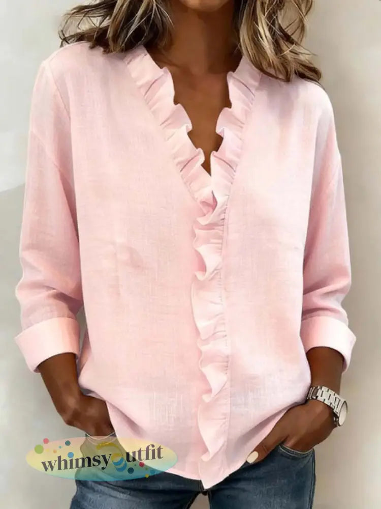 Casual elegante damesoverhemd met lange mouwen - Roze / S