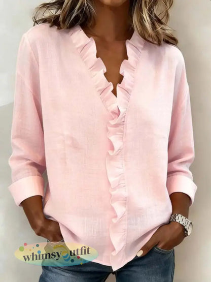 Casual elegante damesoverhemd met lange mouwen - Roze / S