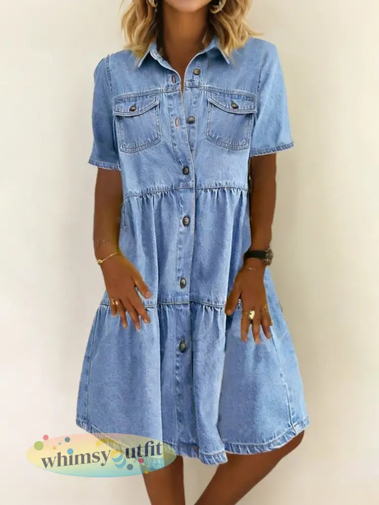 Casual elegante denimjurk voor dames - Lichtblauw / S