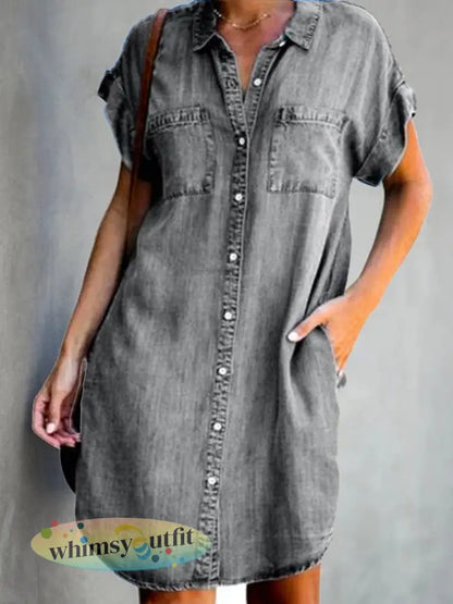 Casual elegante halflange denimjurk voor dames - Grijs / S