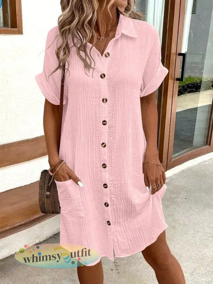 Casual elegante halflange overhemdjurk voor dames - Roze / S