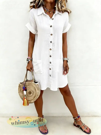 Casual elegante halflange overhemdjurk voor dames - Wit / S