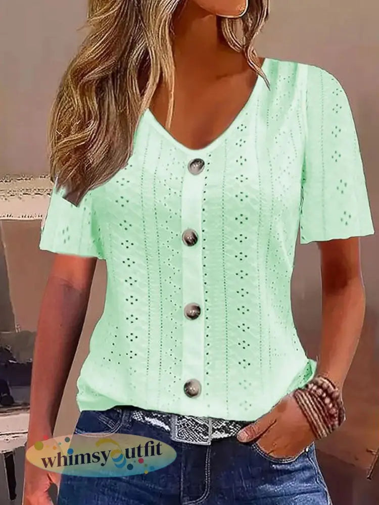 Casual elegante kanten top met korte mouwen voor dames - Fluorescerend Groen / S