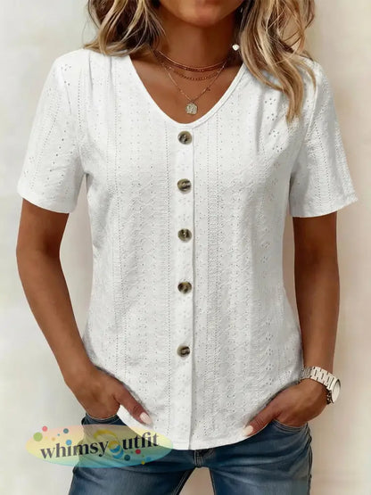 Casual elegante kanten top met korte mouwen voor dames - Wit / S
