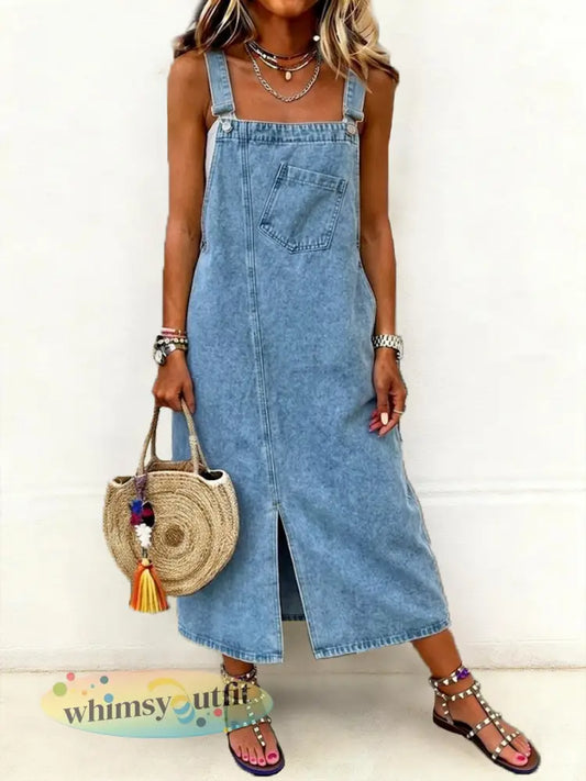 Casual halflange denim-trui-jurk voor dames - Lichtblauw / S