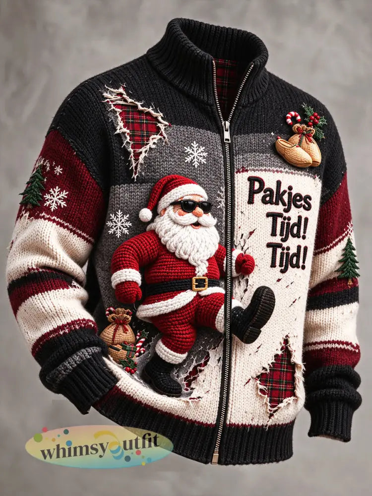 Casual herenjas met Nederlandse kerstprint - Veelkleurig / S