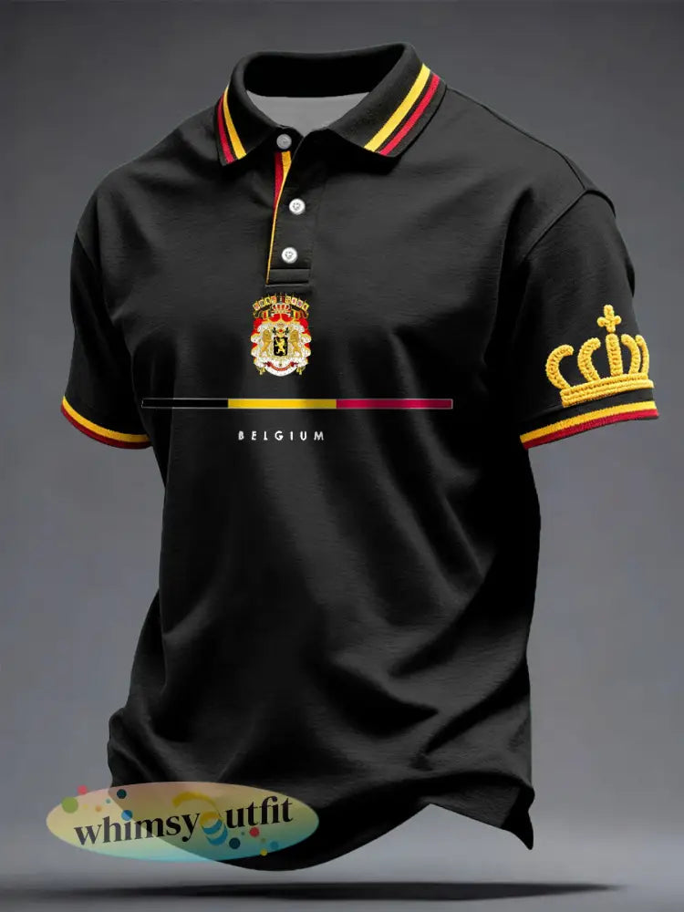 Casual herentops met opdruk voor Belgische voetbalfans - Zwart / S