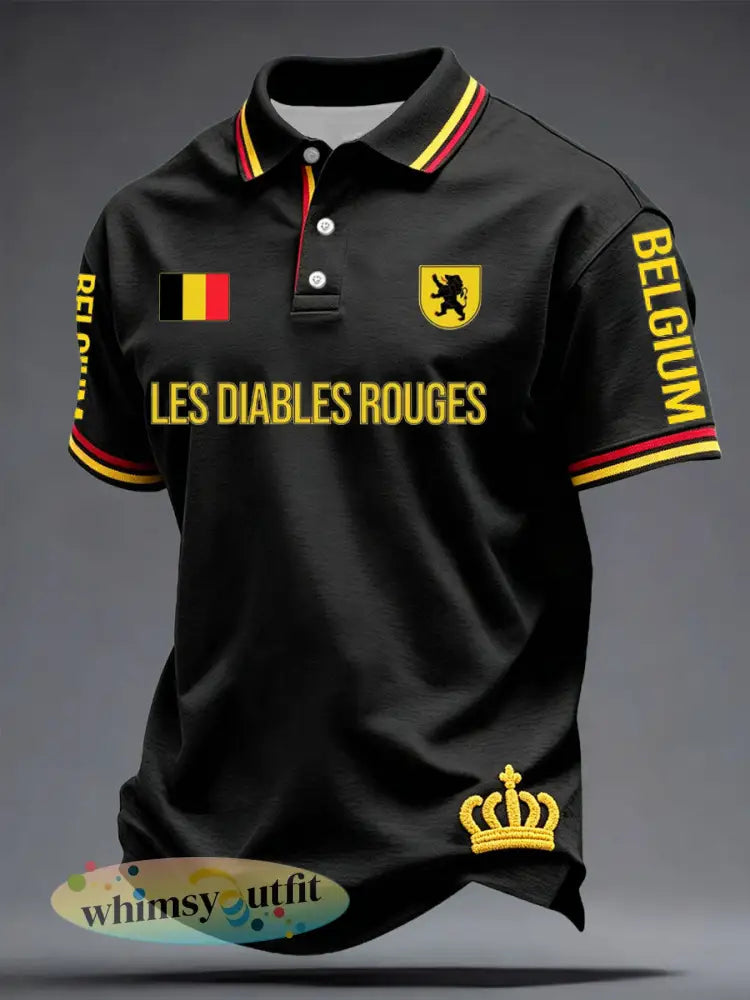 Casual herentops met opdruk voor Belgische voetbalfans - Zwart / S