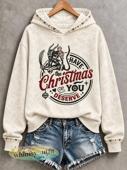 Casual hoodie met kerstprint voor dames afgebeeld met Krampus