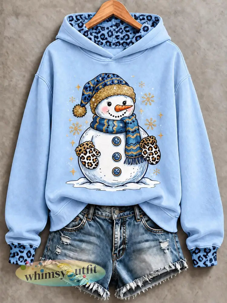 Casual hoodie met kerstprint voor dames - Lichtblauw / S