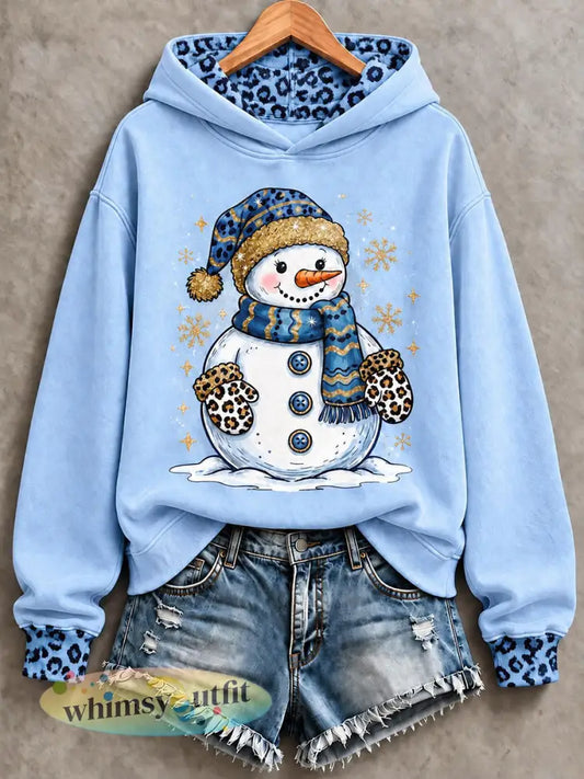 Casual hoodie met kerstprint voor dames - Lichtblauw / S