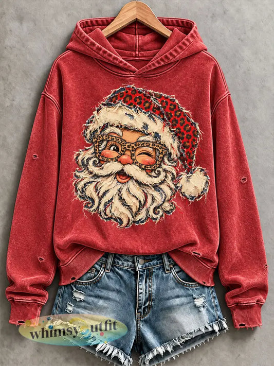 Casual hoodie met kerstprint voor dames - Rood / S