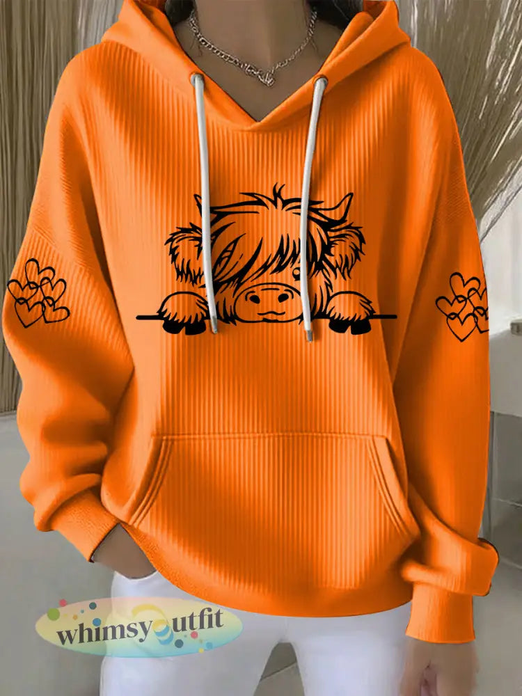 Casual hoodie met koeienprint voor dames - Oranje / S
