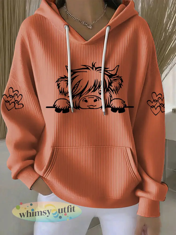 Casual hoodie met koeienprint voor dames - Pompoen Oranje / S