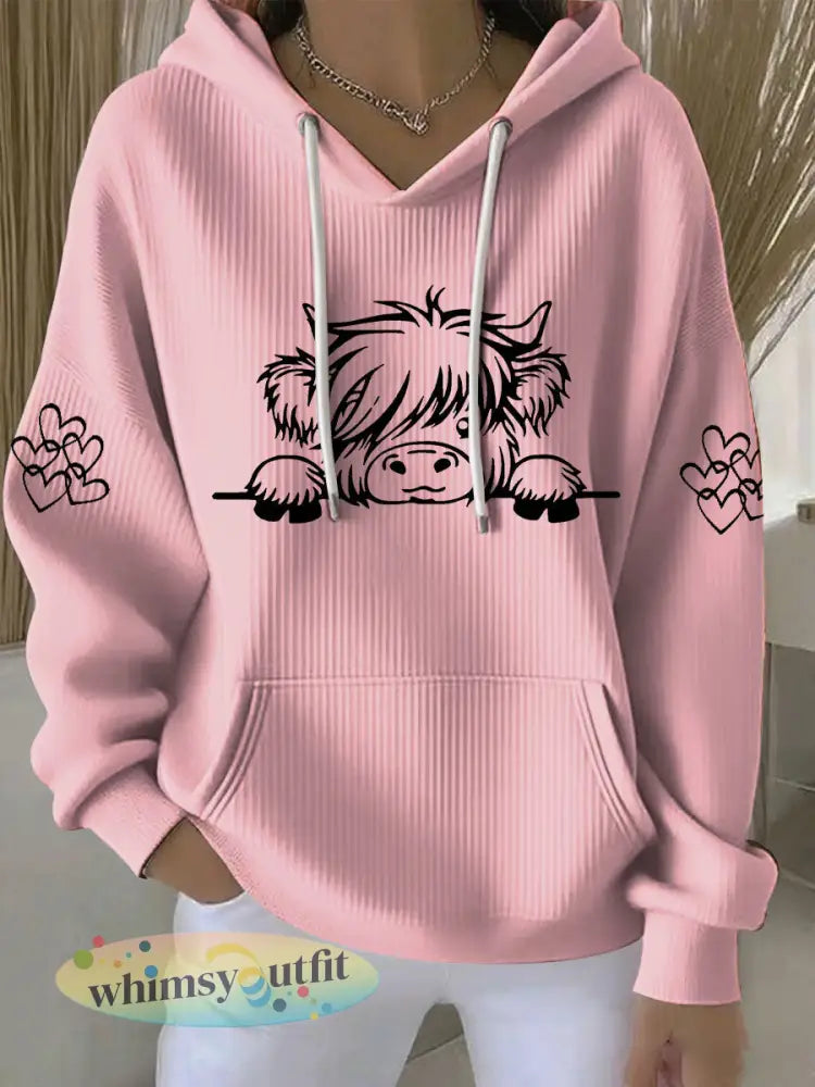 Casual hoodie met koeienprint voor dames - Roze / S
