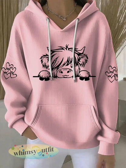 Casual hoodie met koeienprint voor dames - Roze / S
