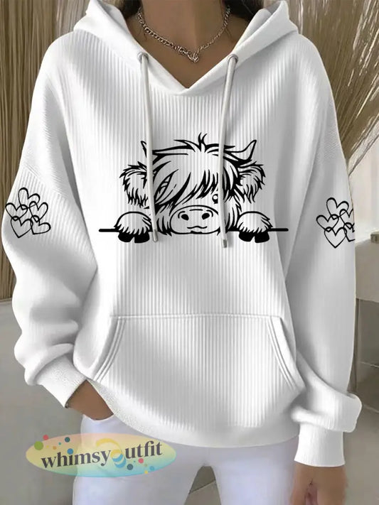 Casual hoodie met koeienprint voor dames - Wit / S