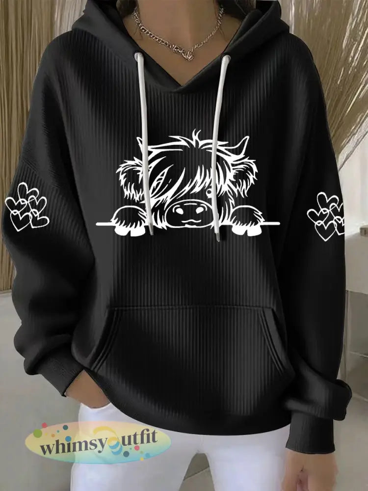 Casual hoodie met koeienprint voor dames - Zwart / S