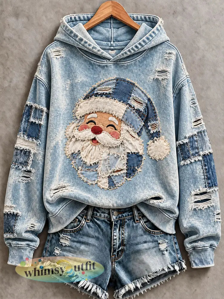Casual hoodie voor dames met kerstmotief - Blauw / S