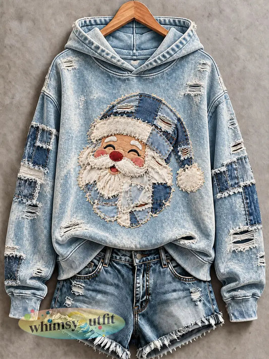 Casual hoodie voor dames met kerstmotief - Blauw / S