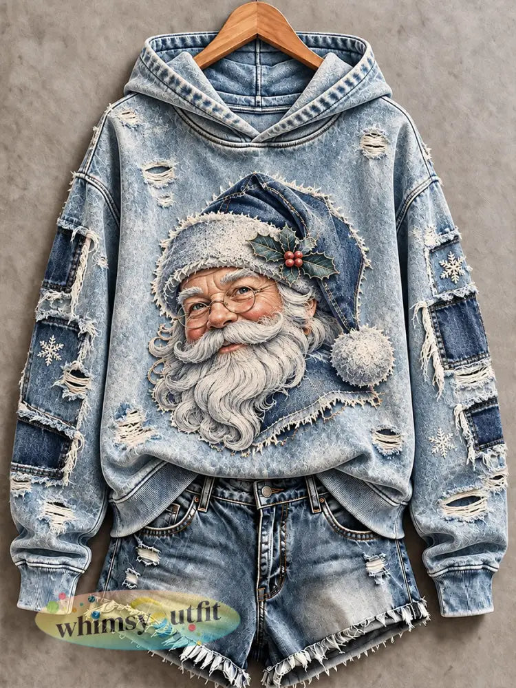Casual hoodie voor dames met kerstmotief - Blauw / S