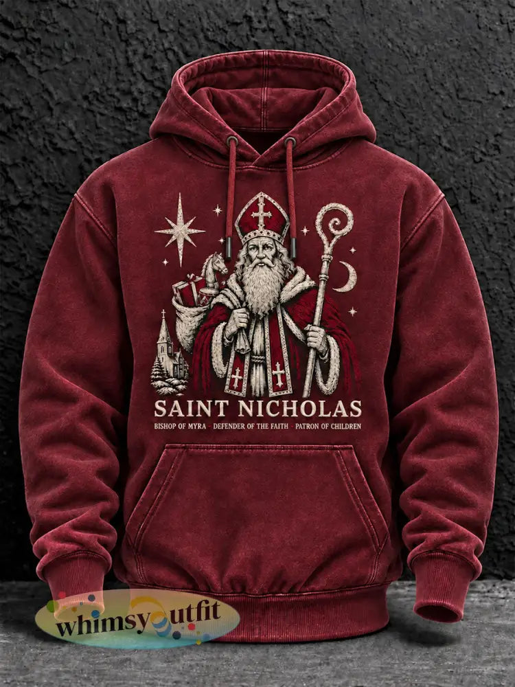 Casual hoodie voor mannen met Sint-Nicolaasthema - Diep Rood / S