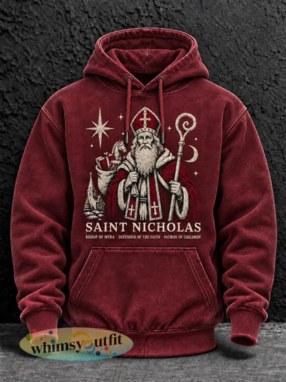 Casual hoodie voor mannen met Sint-Nicolaasthema - Diep Rood / S