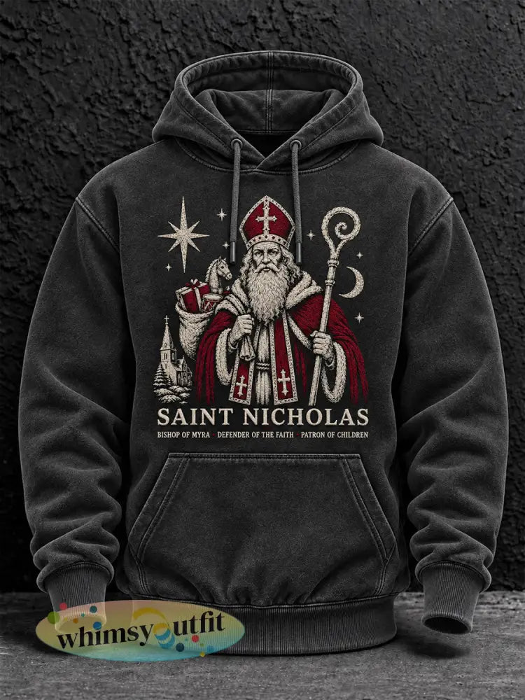 Casual hoodie voor mannen met Sint-Nicolaasthema - Zwart / S