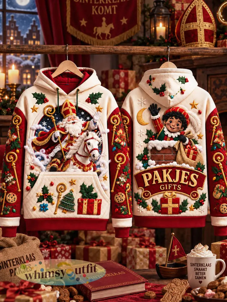 Casual hoodietrui voor heren met Sinterklaasprint - Romig-Wit / S