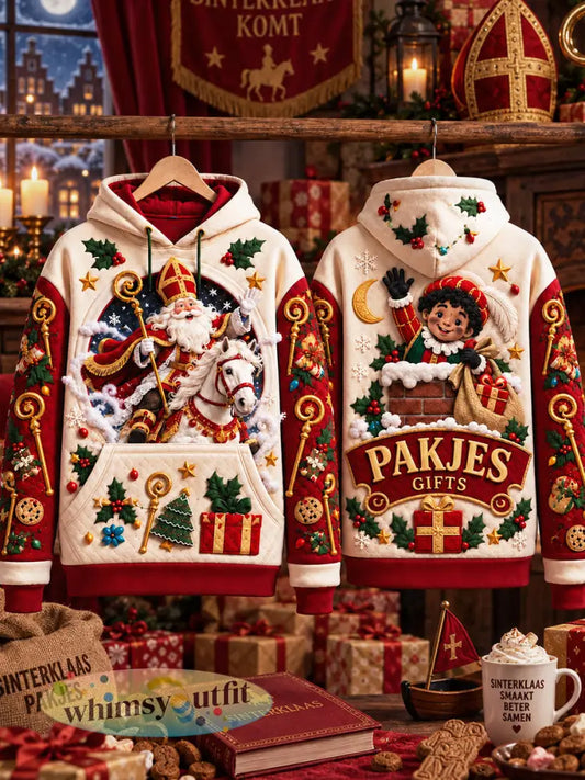 Casual hoodietrui voor heren met Sinterklaasprint - Romig-Wit / S