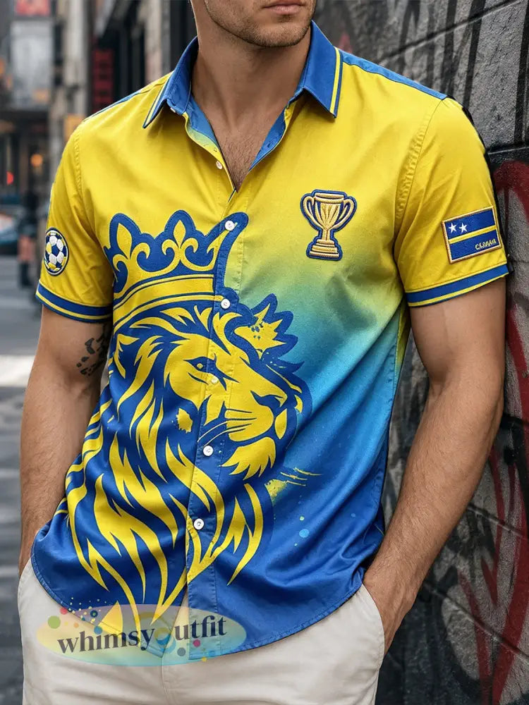 Casual korte mouwen-shirt voor heren met gradiëntprint van de Curaçaose voetballions - Veelkleurig / S
