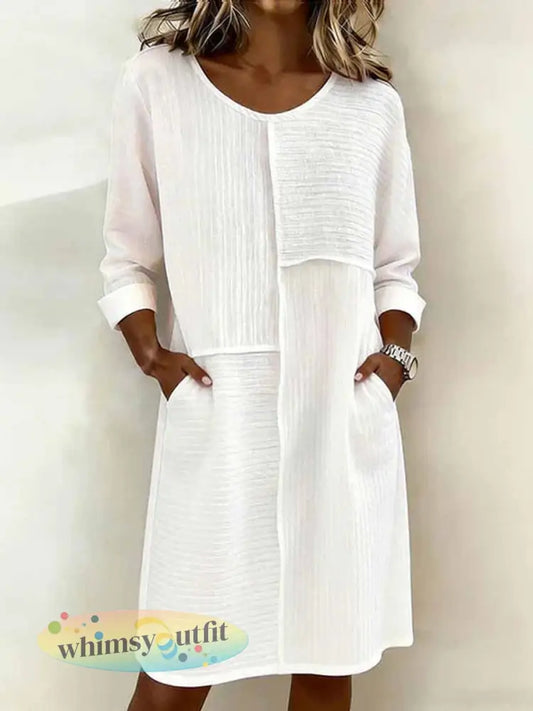 Casual losse damesjurk met modeprint - Wit / S