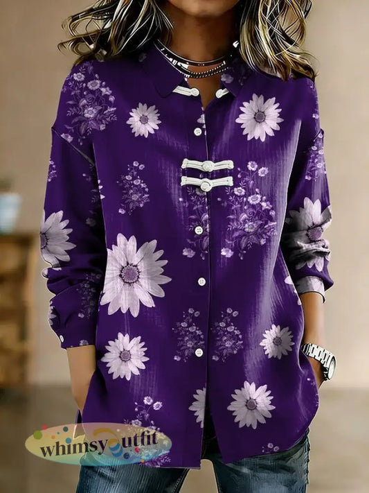 Casual paarse katoen-linnen shirt voor dames - Purper / S