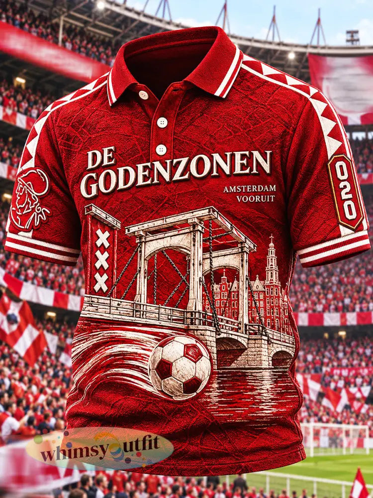 Casual poloshirt voor heren met Ajax-voetbalprint - Rood / S