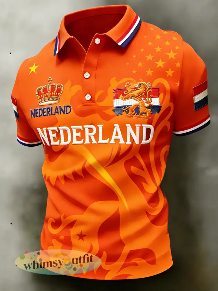 Casual poloshirt voor heren met etnische print met Koninginnedag-thema - A / S