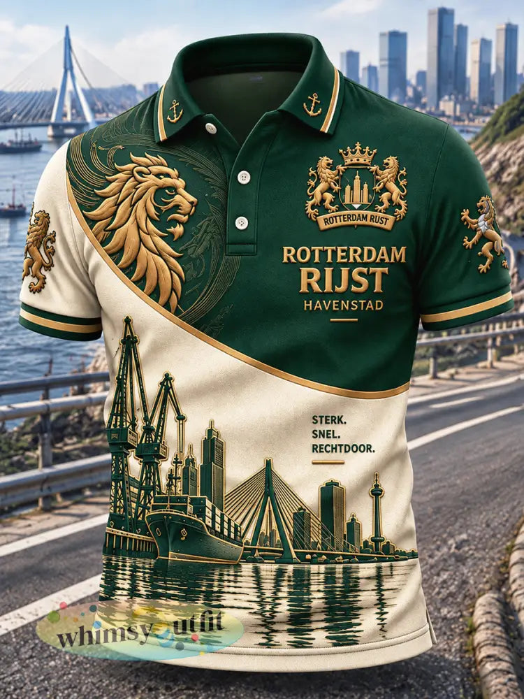 Casual poloshirt voor heren met patchworkprint van Rotterdam City - Veelkleurig / S